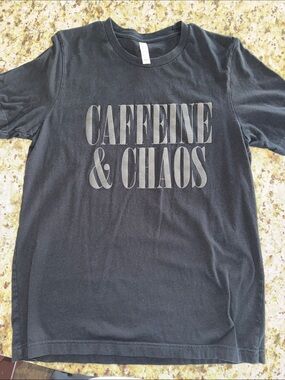 Bella Canvas Black Tee with 'Caffeine & Chaos' Graphic